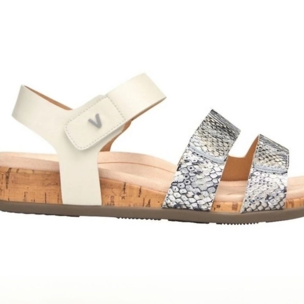 Vionic Colleen Boa Metallic Cream Leather Cork Adjustable Strap Sandals LIKE NEW - Picture 2 of 6